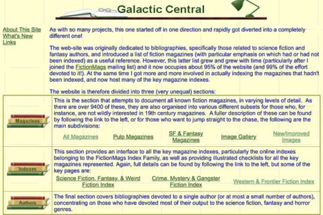 A screenshot of the Galactic Central home page.