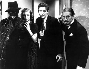 Warren Hull, Iris Meredith, Richard Fiske, and Kenneth Duncan in "The Spider's Web." (Courtesy of SpiderReturns.com)