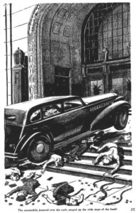 The car lurched forward over the dead bodies.