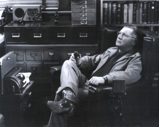 Erle Stanley Gardner dictating his latest book.