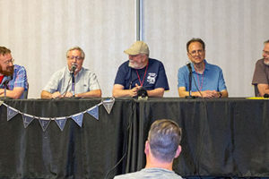 Nathan Madison, from left, John Haefele, Don Herron, Rick Lai, and moderator Tom Krabacher talk Cthulhu and H.P. Lovecraft.