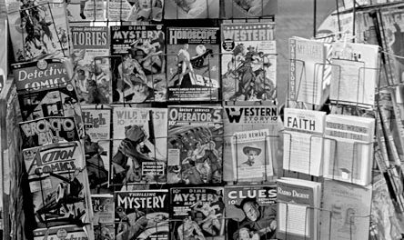 Pulp, and comic books, on display at a St. Louis, Mo., store in January 1939.