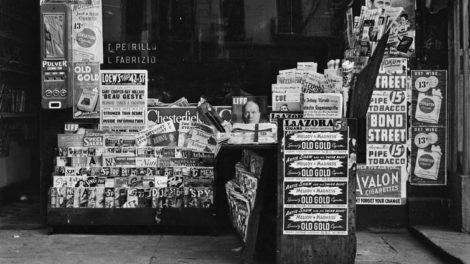 A number of pulps — including "The Spider," "Amazing Stories," "Adventure," "G-Men" and other detective titles — are on sale at this New York newsstand in August 1939.