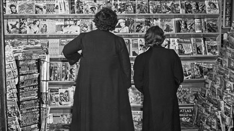 In late May 1942, this newsstand in Southington, Conn., is a treasure trove of pulps — a stack on the left and others scattered on the shelves.
