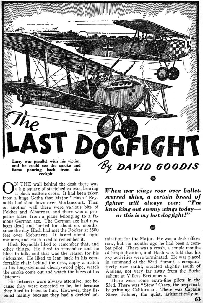 Opening page for "The Last Dogfight" in "Dare Devil Aces" (February 1942)