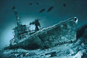A sunken u-boat on the cover of the Dirk Pitt novel "Black Wind"