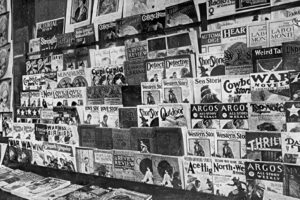 A newsstand in Hamilton, Ontario, sellings pulps from May 1928
