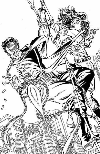 A Captain Hazzard illustration by Ken Penders from the unpublished three-part comic series written by Ron Fortier and Christopher Mills for Alpha Comics.