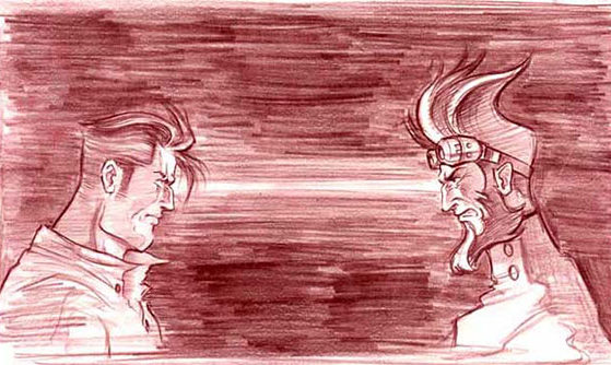 Doc Payne faces off with his brother, the evil Wilton Payne Smythe, in a sketch by Constant Payne production designer Tae Soo Kim.