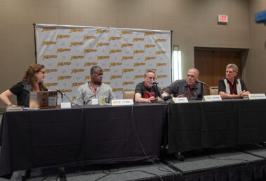 Doc Savage and his offspring: Jennifer DiGiacomo, Gary Phillips, Will Murray, Craig McDonald, and Win Scott Eckert