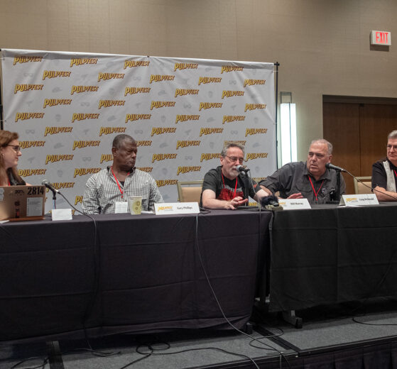 Doc Savage and his offspring: Jennifer DiGiacomo, Gary Phillips, Will Murray, Craig McDonald, and Win Scott Eckert