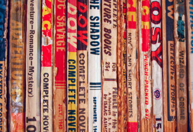 Spines of vintage pulp magazines