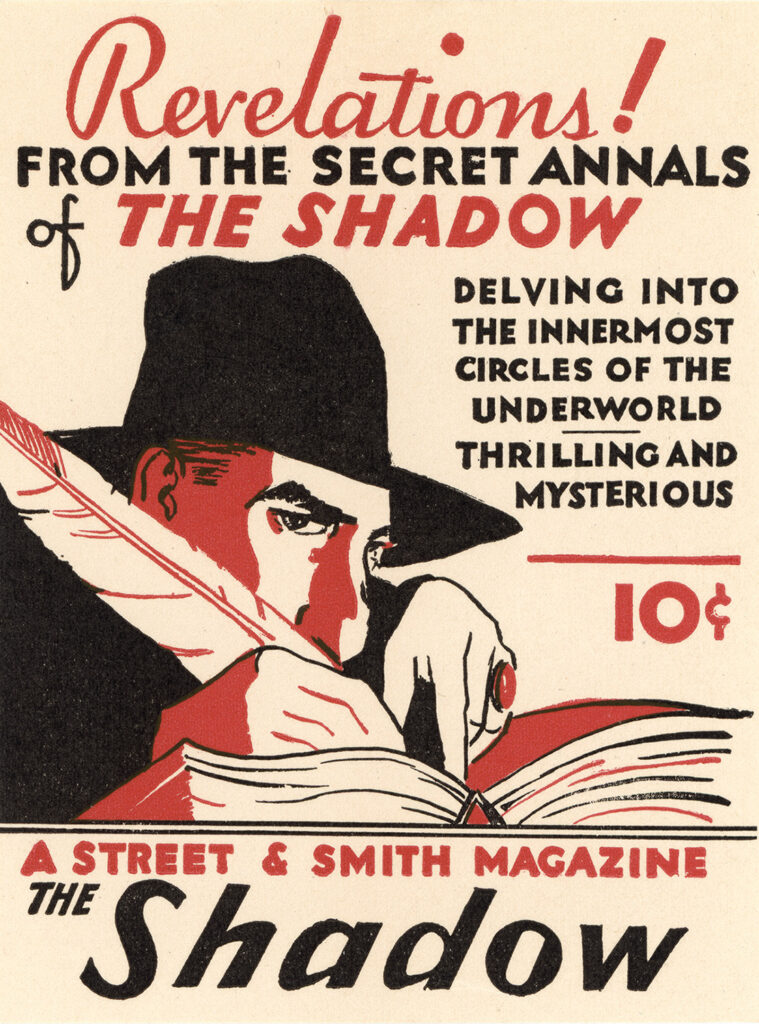A promotional sticker for The Shadow magazine