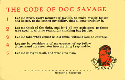 Doc Savage Club Card, reverse