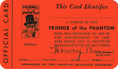 The Friends of The Phantom Club Card, front