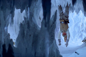 Luke Skywalker hangs injured from the ceiling of the Wampa's ice cave in "The Empire Strikes Back."