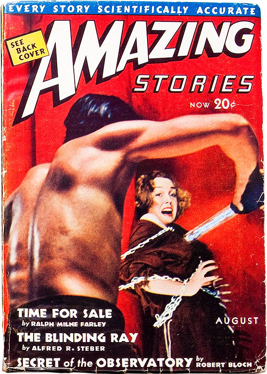 Is this a lightsaber depicted on the cover of "Amazing Stories" (August 1938)?