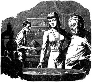 An illustration from "Dragon's Island" showing Belfast, Sanderson, and Messenger