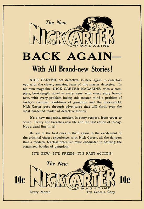 An ad for 'Nick Carter Magazine'